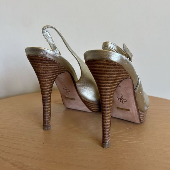 Cole Haan Gold Leather Sling Back‎ Open Toe Platforms Sandal Size 9.5 B - Picture 8 of 9